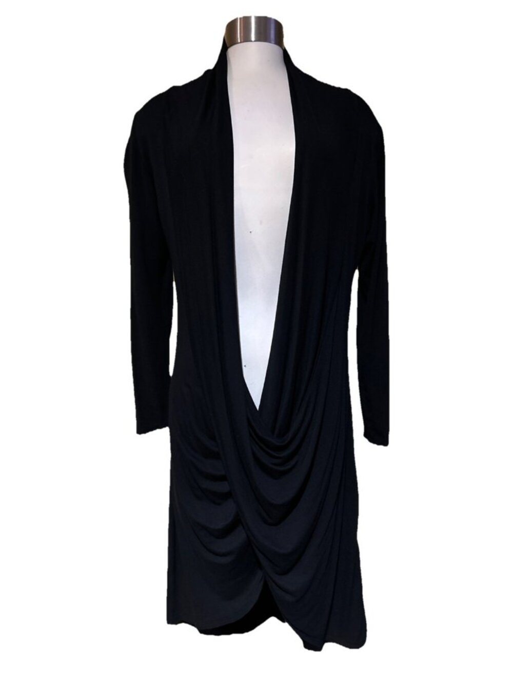 Modern Kiwi Black Bodycon dress Draped Rayon Knit Low Cut Minimalist XL USA